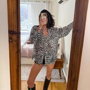 Zebra Print Button-Down Blouse